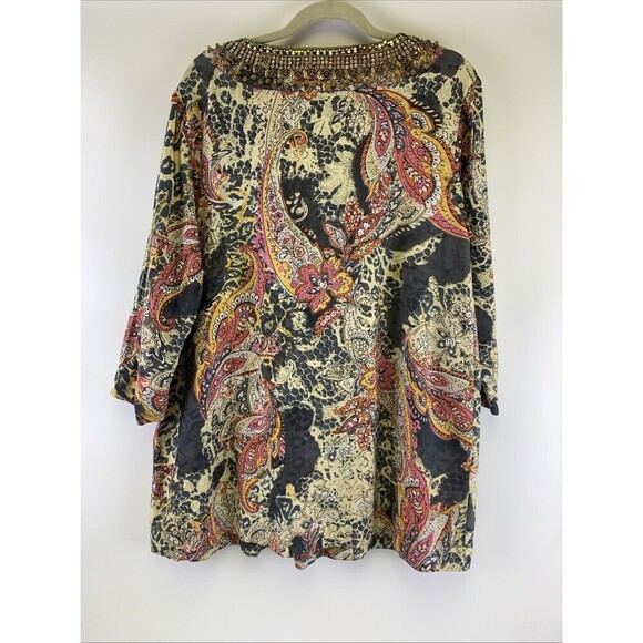 Indikka Tunic Blouse Beaded Floral Multicolored Lightweight Silk Rayon Womens XL - Picture 8 of 14